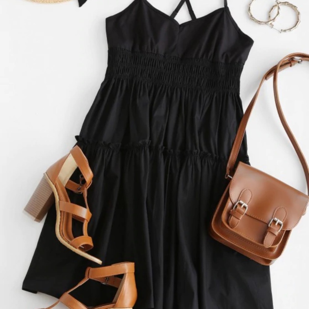 Crisscross Black Smock Dress